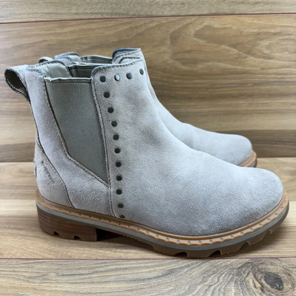 Sorel Lennox Chelsea Boots Womens 7 Beige‎ Suede Studded Waterproof Casual